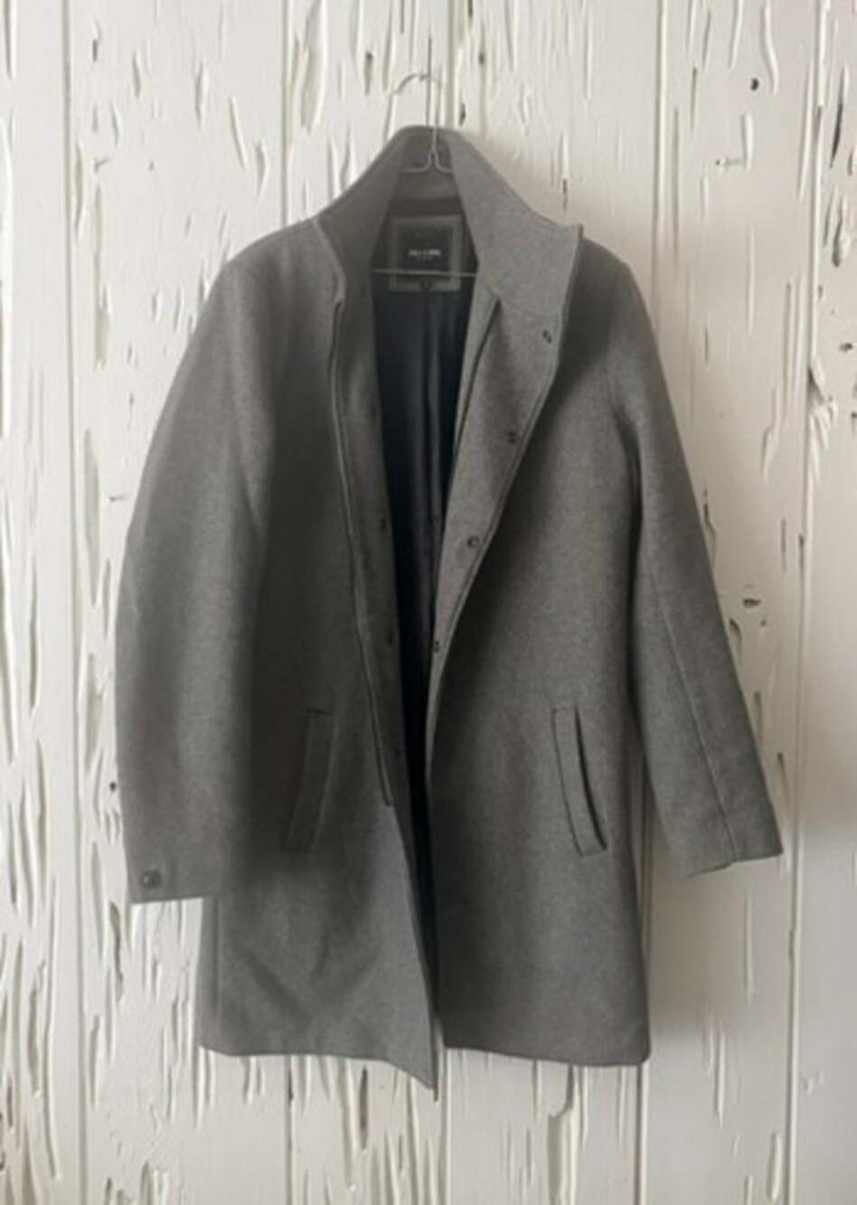 Only & Sons Oscar Coat Mens M Gray Stand Collar Zip Snap Overcoat Jacket